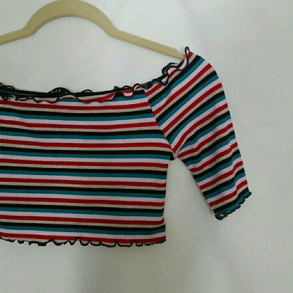 Love J | ribbed striped off-shoulder crop top